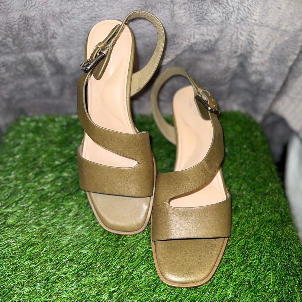 Rockport Hennly Olive Leather Block Heel Sandals Size 9 - Picture 5 of 10